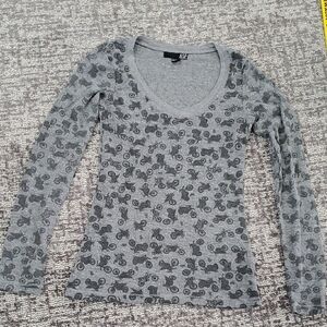 Gray Patterned Long Sleeve Top